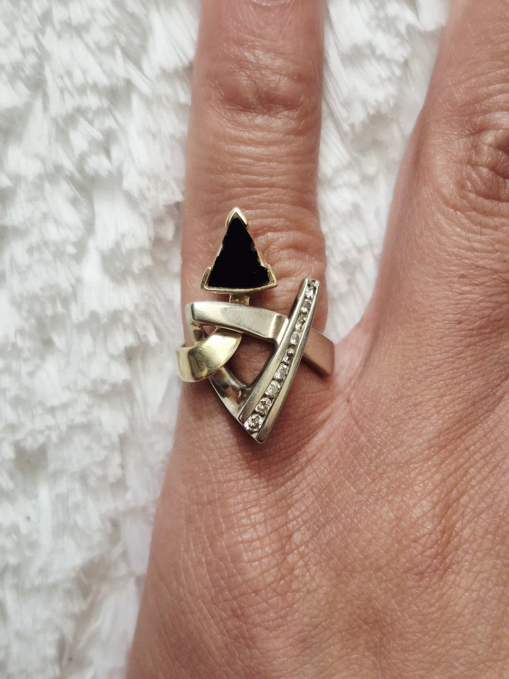 Estate 14k Gold Geometric Diamond Cocktail Ring